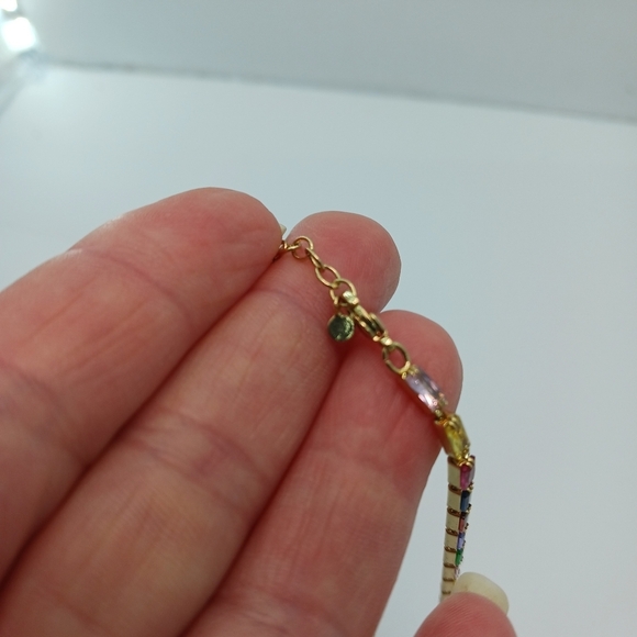 Dainty Women’s Multi Colored Gold Tone Choker  Necklace Glass Dainty - Picture 3 of 4